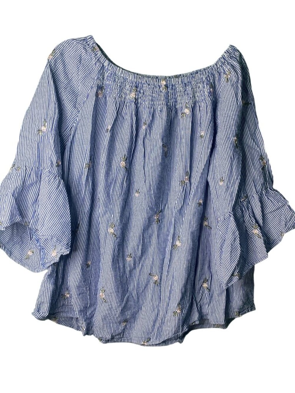 Westport Women’s XL Chambray Striped Embroidered Floral Boho Cottagecore Top